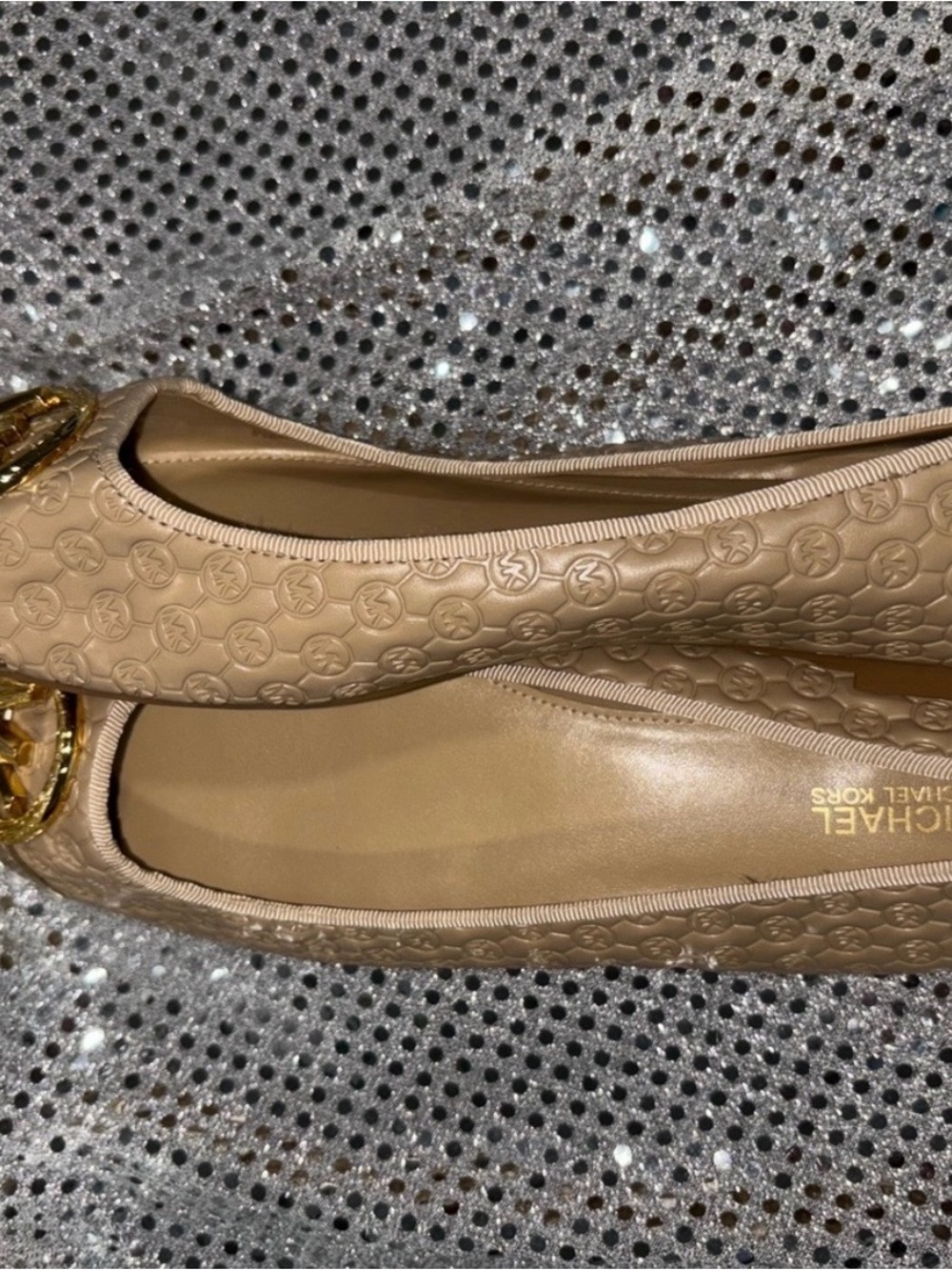 Michael Kors Beige Logo Ballet Flats with Gold Cap Toe - Picture 6 of 10